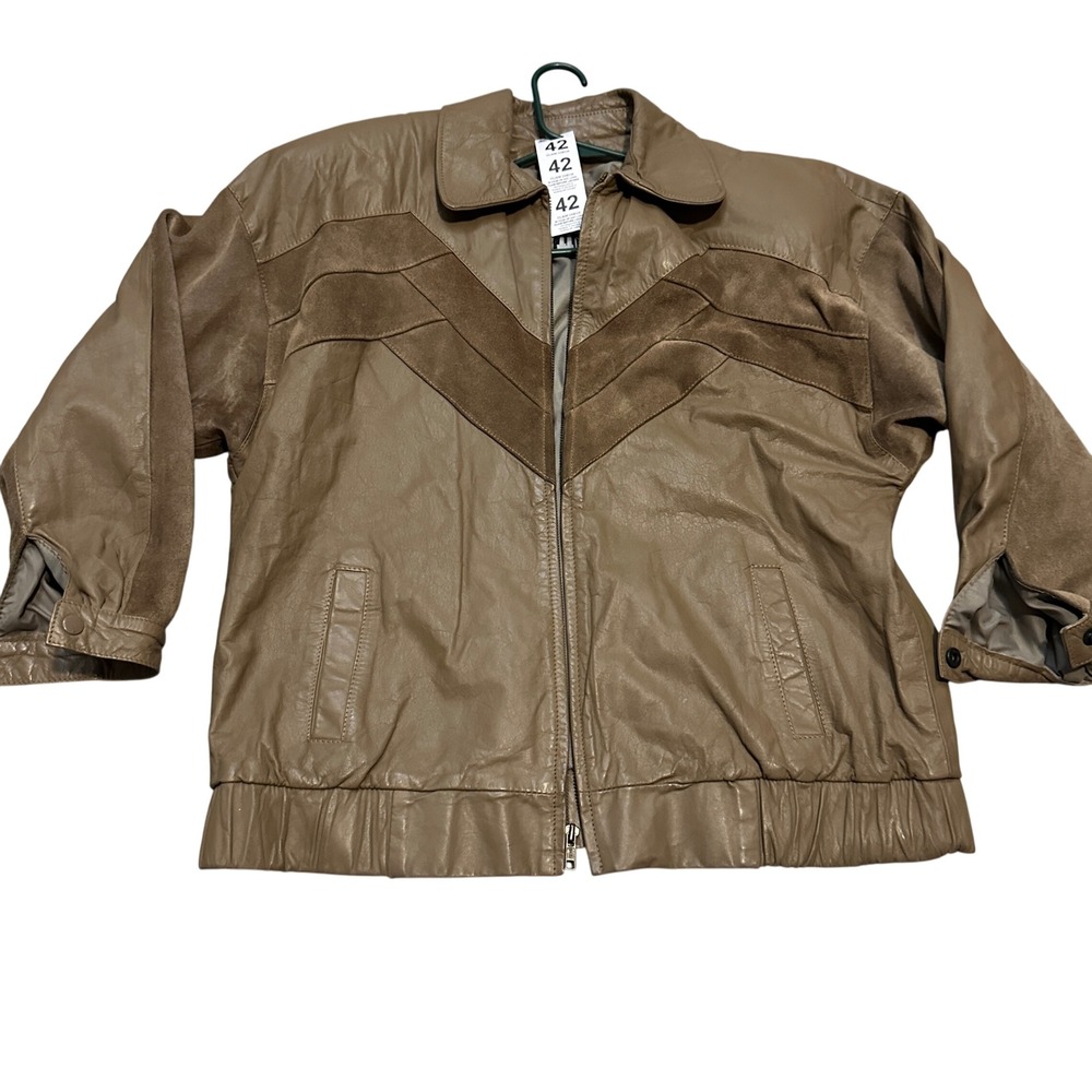 Comint Genuine‎ Leather Suede Mix Bomber Jacket Mens Size Medium Brown Vintage